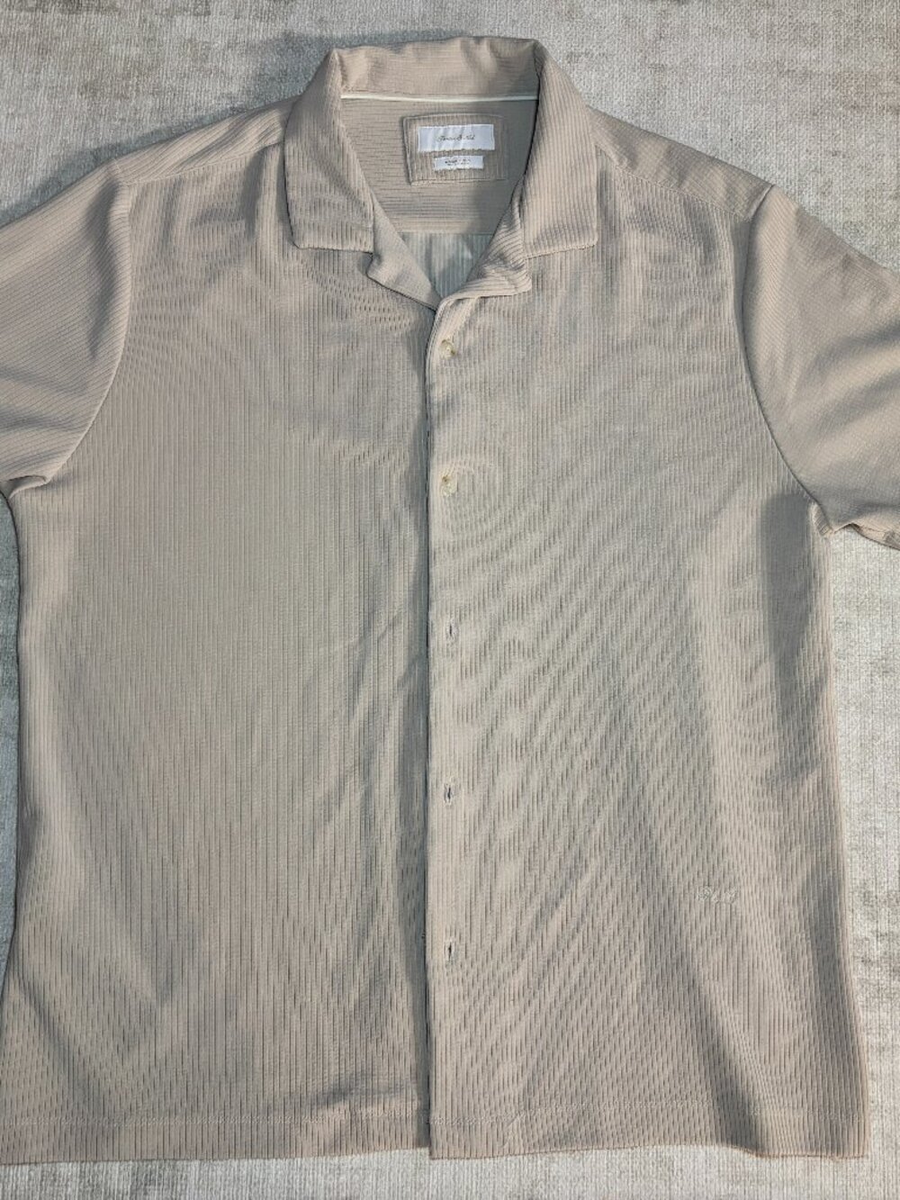 Porter & Ash Tan Textured Short-Sleeve Camp Collar Button-Down Shirt